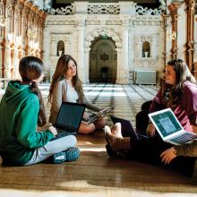 Students inside Harlaxton Manor