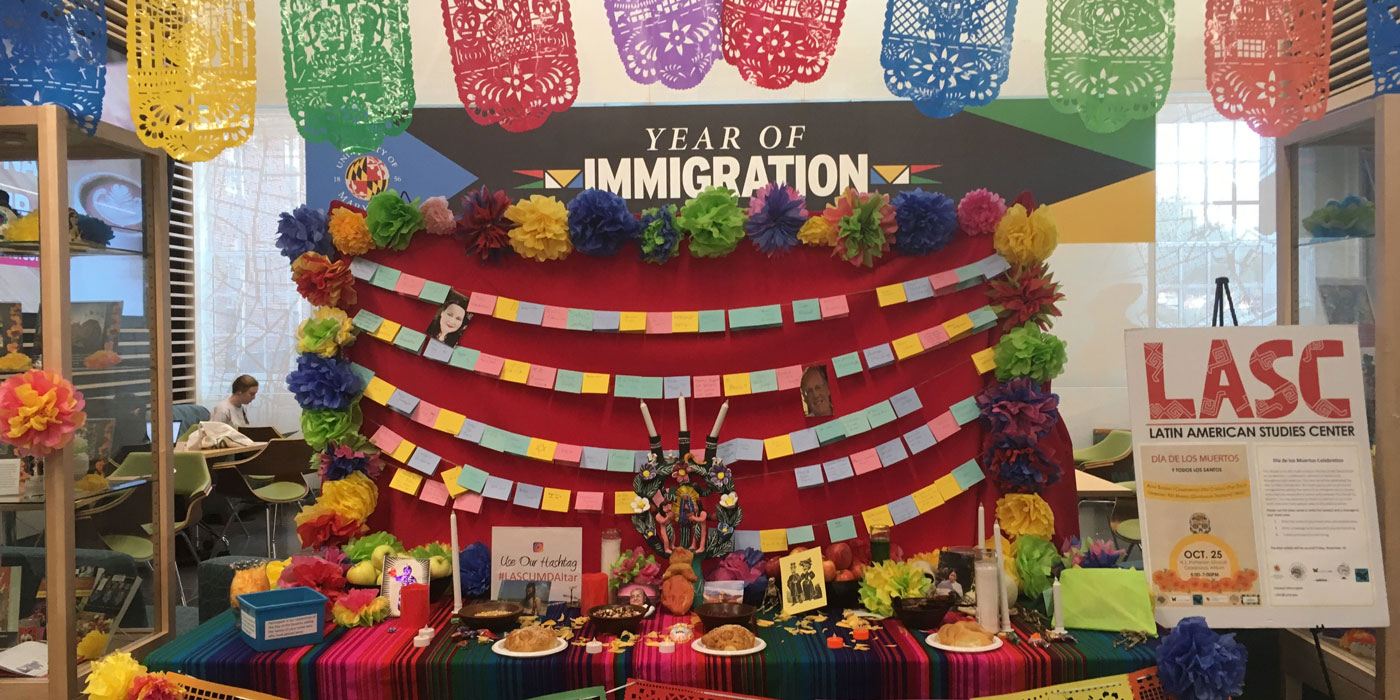 An altar in honor of Día de los Muertos at the University of Maryland