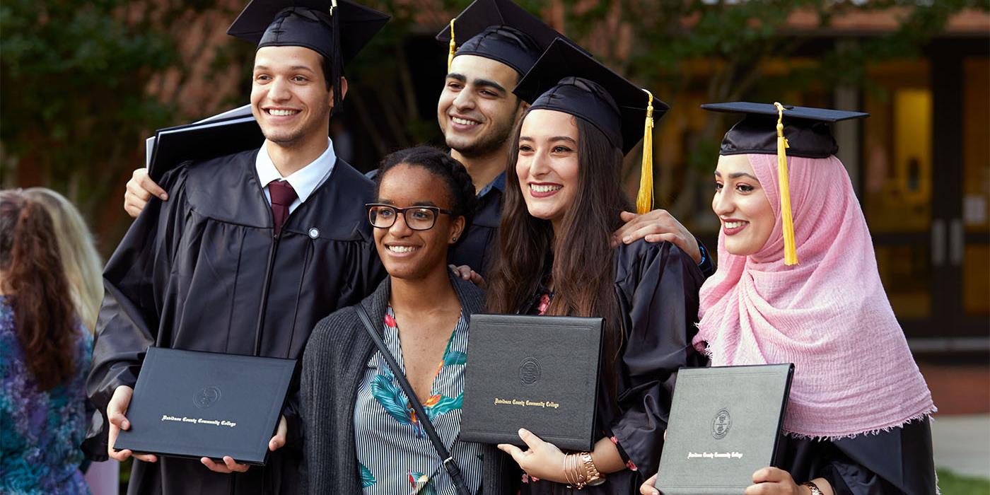 Group of Davidson-Davie international student graduates at the 2019 commencement. Photo courtesy of Davidson-Davie Community College.