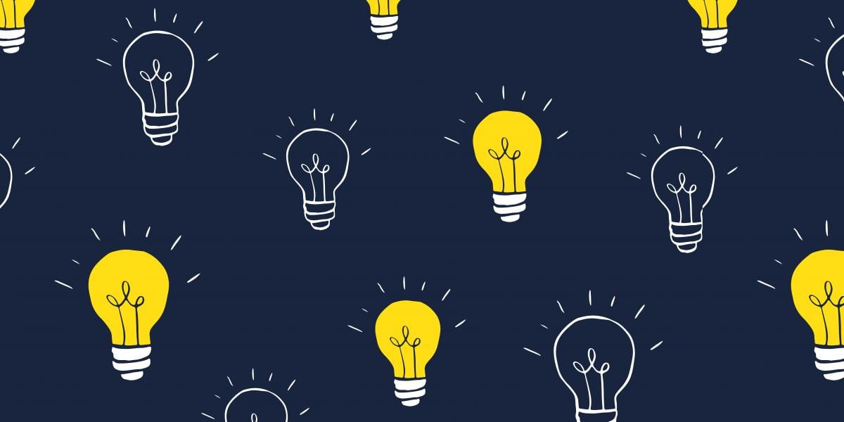 Illustration of yellow and clear lightbulbs on a navy background