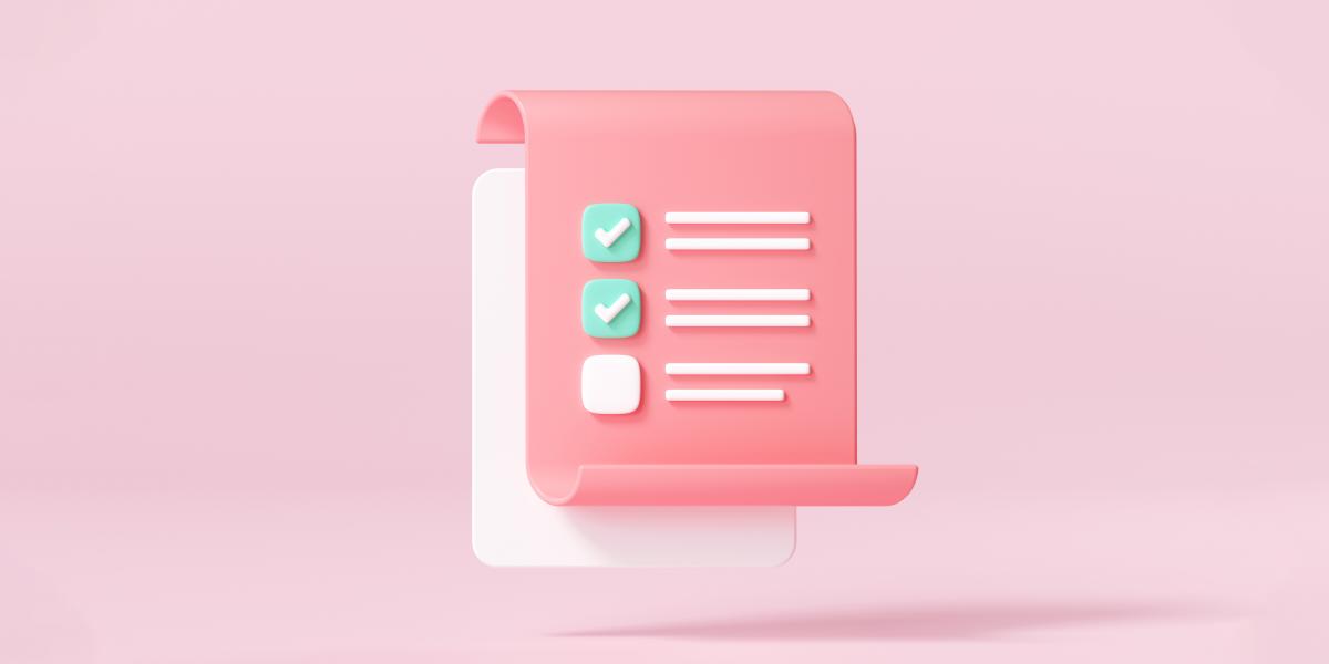 3D illustration of checklist on paper in shades of pink